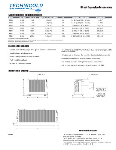 Technicold Direct Expansion Evaporator Specification Sheet