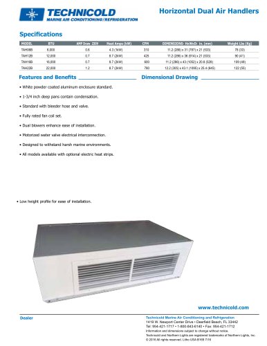 Technicold Horizontal Duel Air Handlers Specification Sheet