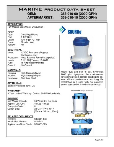 pds-2000 BILGE PUMP 12v 358-010-00