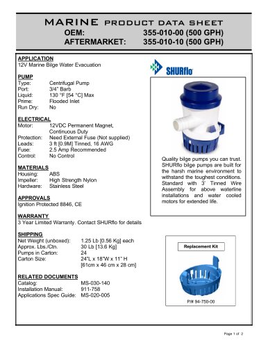 pds-500 BILGE PUMP 355-010-00