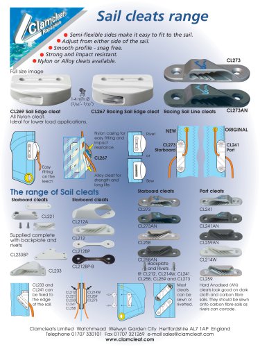 Sail cleat range