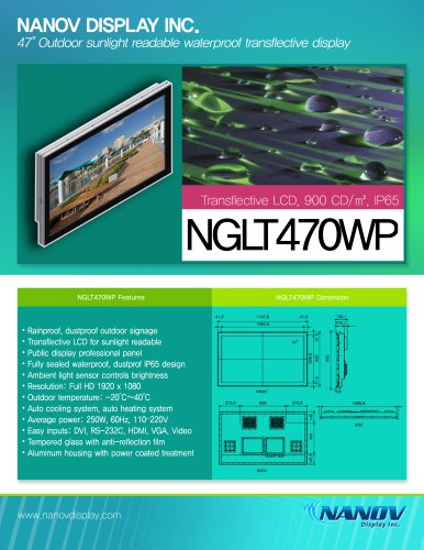 NGLT 470WP, 47" Sunlight readable outdoor LCd TV monitor PC