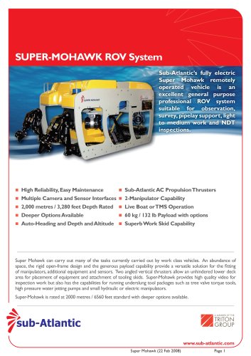 SUPER MOHAWK Inspection/Light Work Rov System Data Sheet