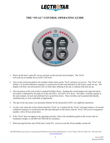 THE “OVAL” CONTROL OPERATING GUIDE