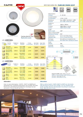 Capri - ultra thin - polished S. S. - 10W - IP67 waterproof - with push switch