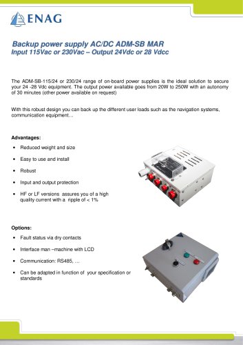 Backup power supply AC/DC ADM-SB MAR Input 115Vac or 230Vac – Output 24Vdc or 28 Vdcc