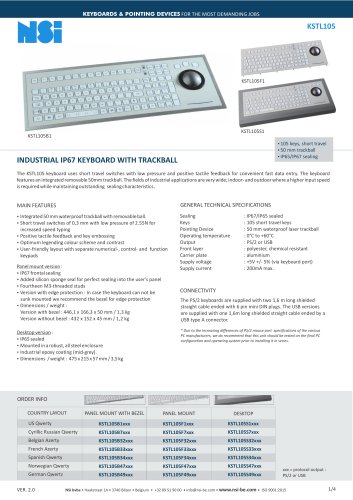 INDUSTRIAL IP67 KEYBOARD WITH TRACKBALL