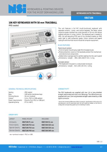 Industrial keyboard with 50mm trackball