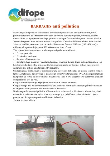 DIFOPE BARRAGES anti pollution