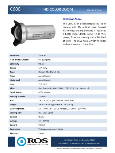 C600 HD COLOR ZOOM CAMERA