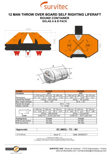 12 MAN THROW OVER BOARD SELF RIGHTING LIFERAFT ROUND CONTAINER