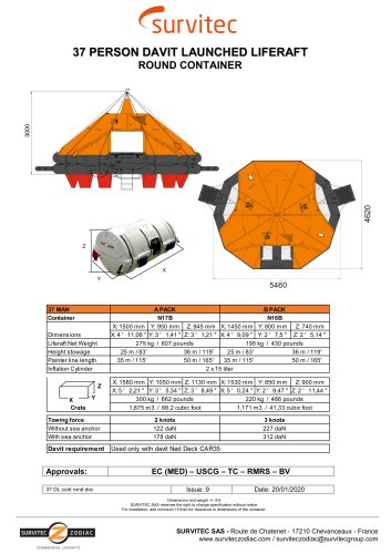 37 PERSON DAVIT LAUNCHED LIFERAFT ROUND CONTAINER