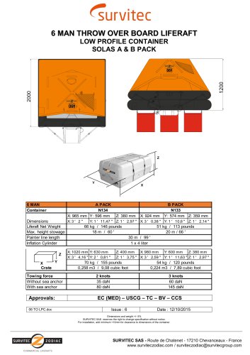 6 MAN THROW OVER BOARD LIFERAFT LOW PROFILE CONTAINER