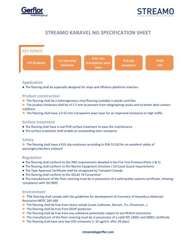 Streamo Karavel NG - Specification sheet