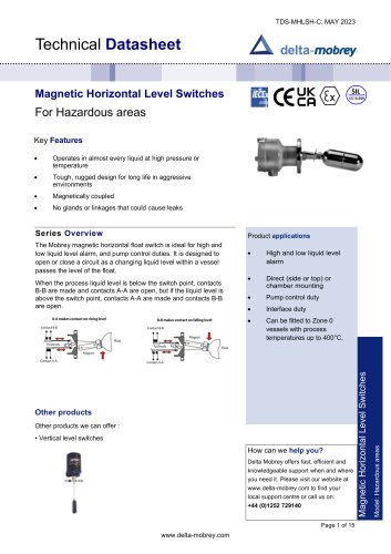 Magnetic Horizontal Level Switches For Hazardous areas