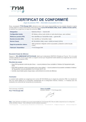 Certification IP65