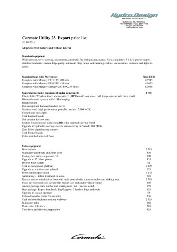 Cormate Utility 23 Export price list