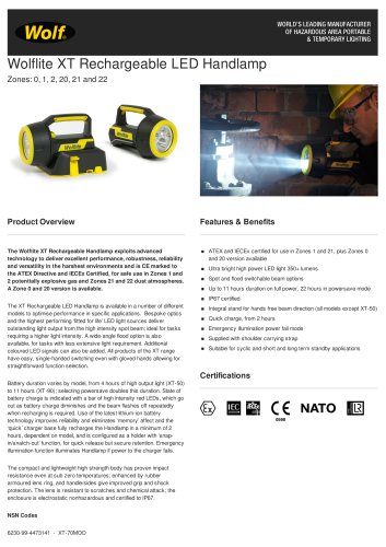 WOLFLITE® XT RECHARGEABLE LED HANDLAMP PRODUCT INFORMATION SHEET