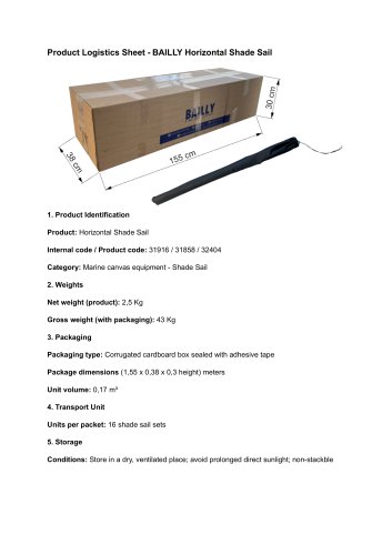 horizontal shade sail logistic specs