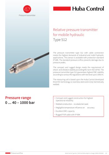 Relative pressure transmitter for mobile hydraulic Type 512