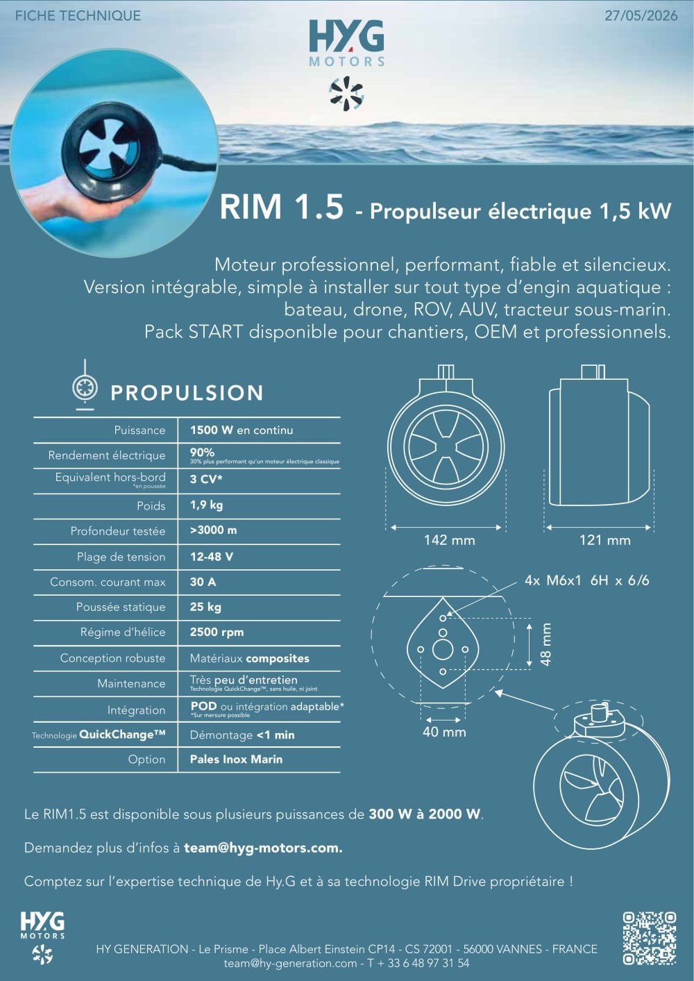 RIM 1.5 - Propulseur &eacute;lectrique 1,5 kW - Hy.G motors